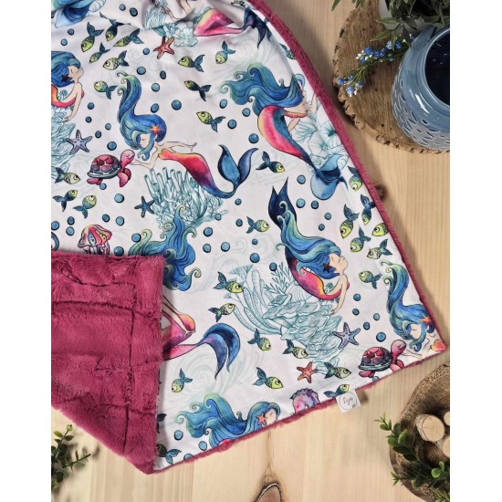Mermaid - Made to order - Blanket - Plain fur to be chosen upon reception of the printed fabric