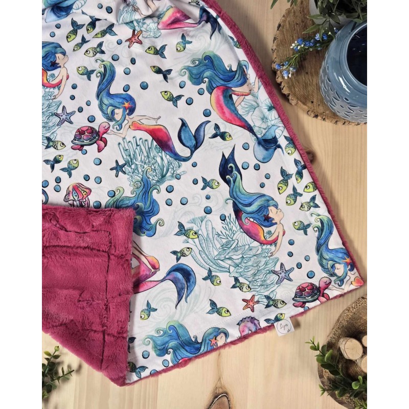 Mermaid - Made to order - Blanket - Plain fur to be chosen upon reception of the printed fabric